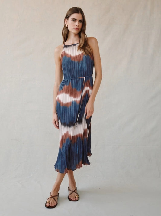 Pleated Midi Dress with Side Slit