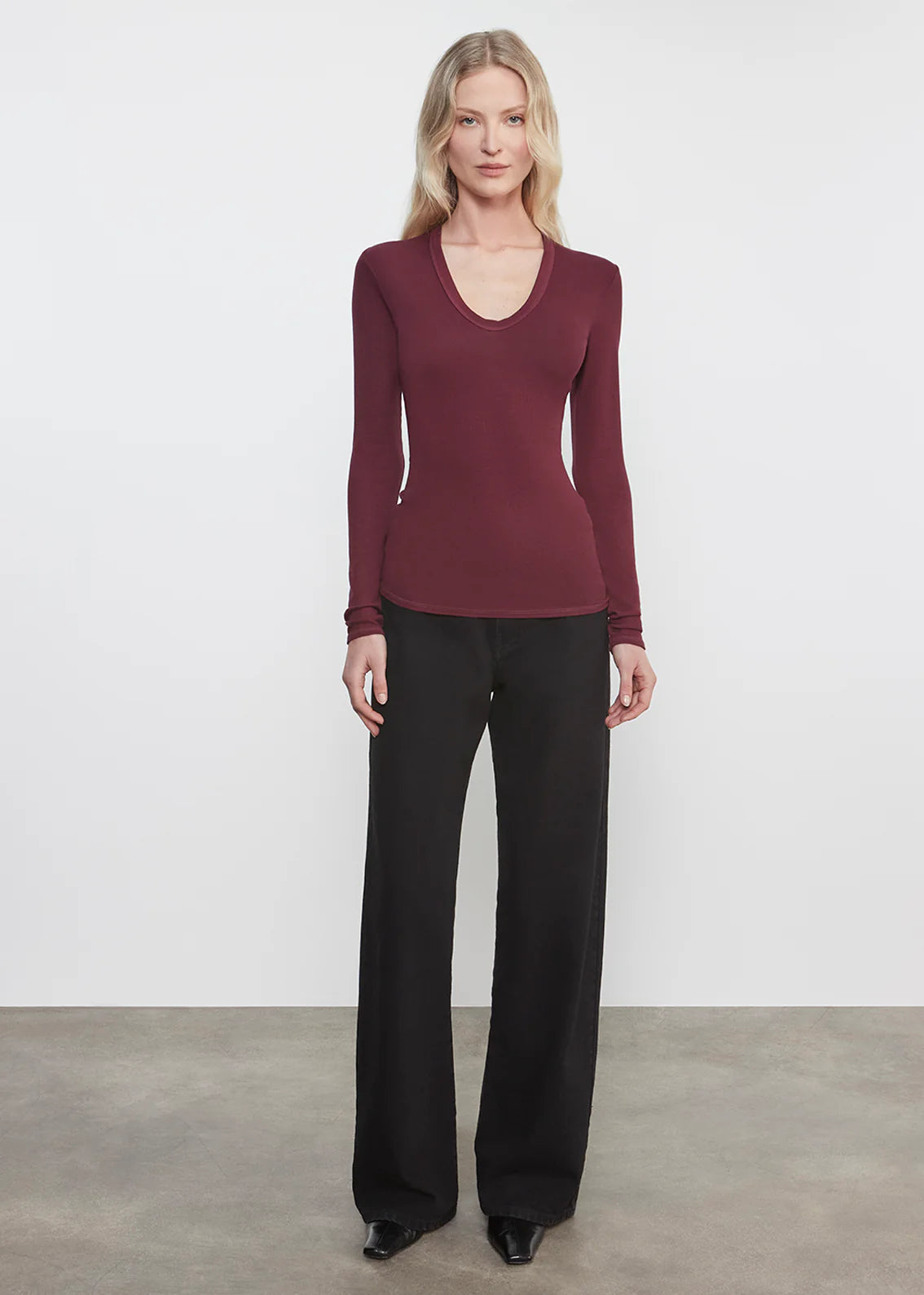Rib Bold L/S U Top - Carmine