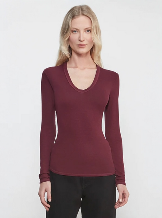 Rib Bold L/S U Top - Carmine