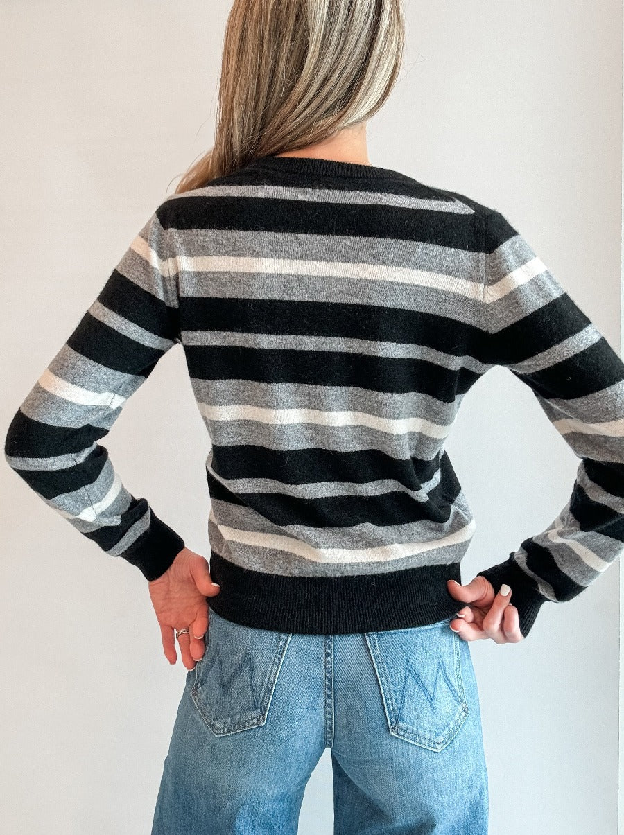 Cashmere Striped Crew Neck Pullover