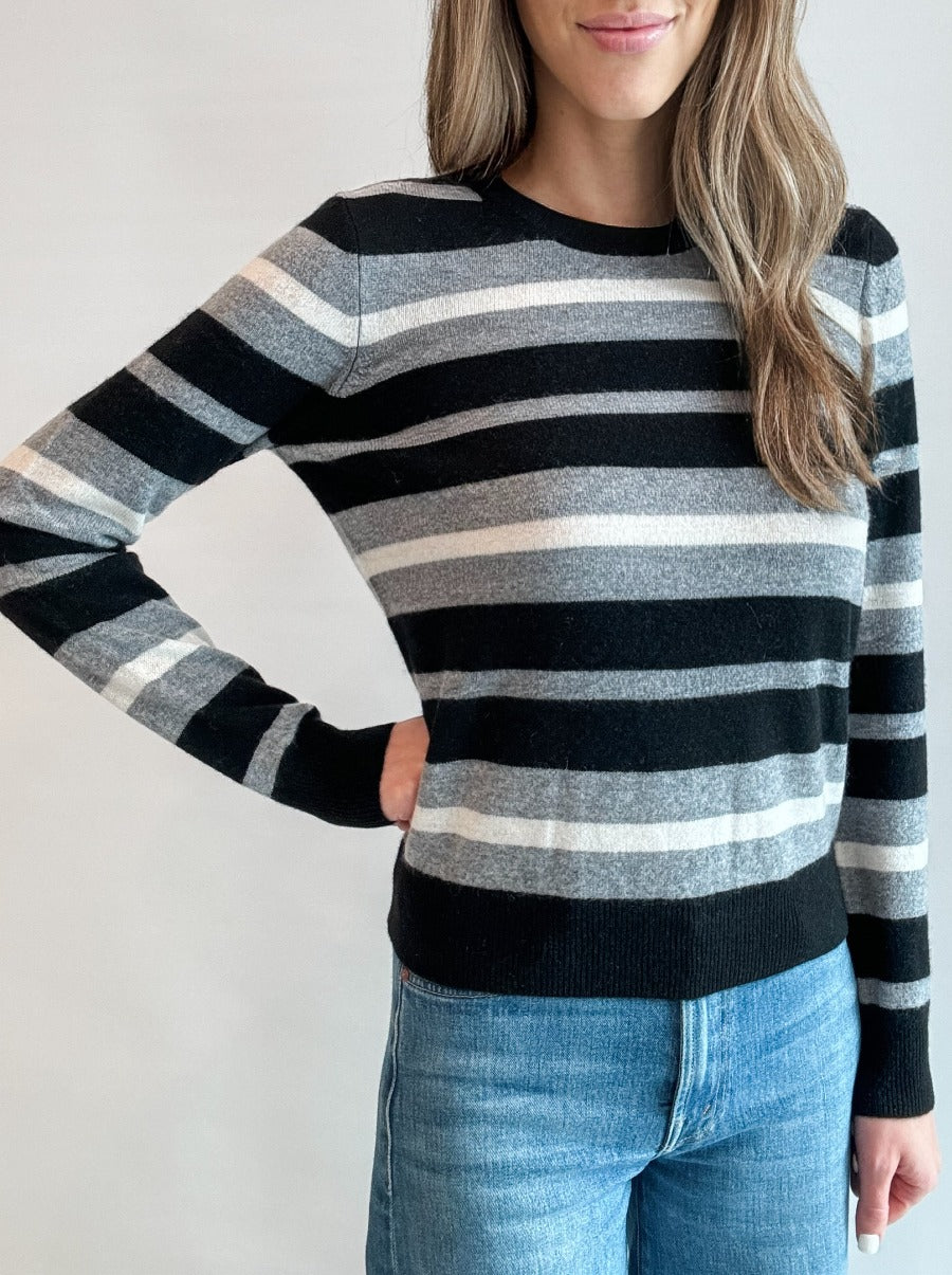 Cashmere Striped Crew Neck Pullover