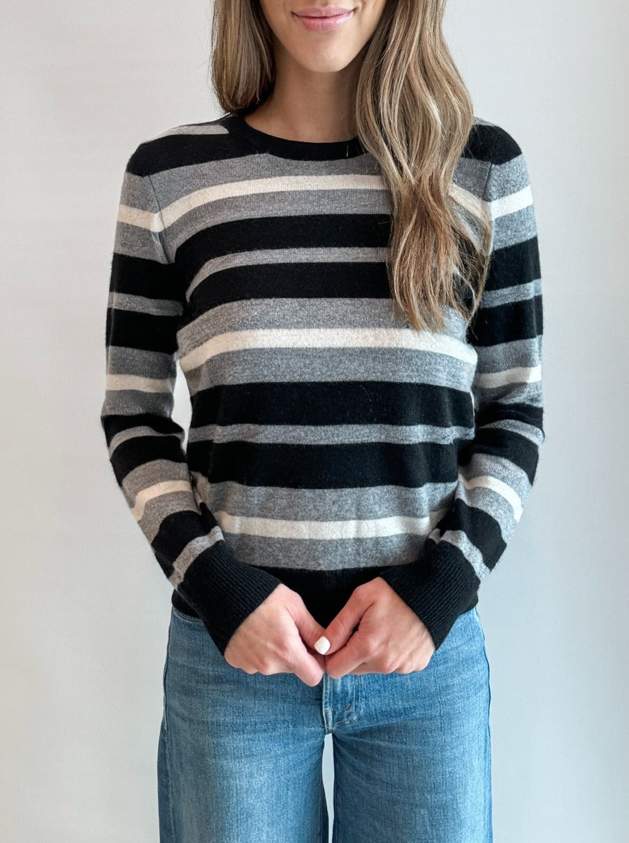 Cashmere Striped Crew Neck Pullover