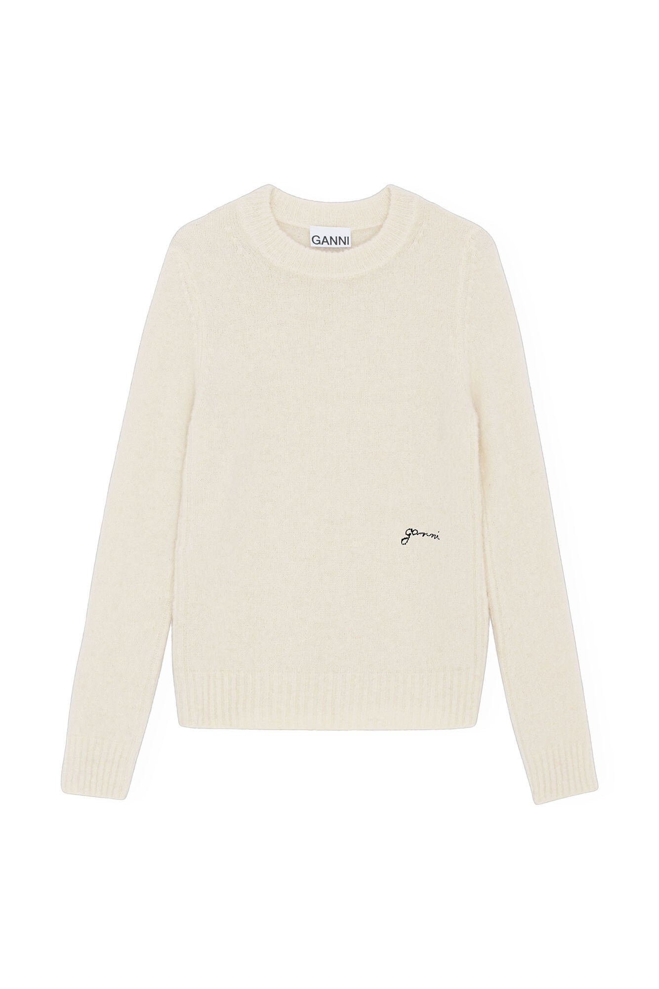White Brushed Alpaca O-Neck Sweater