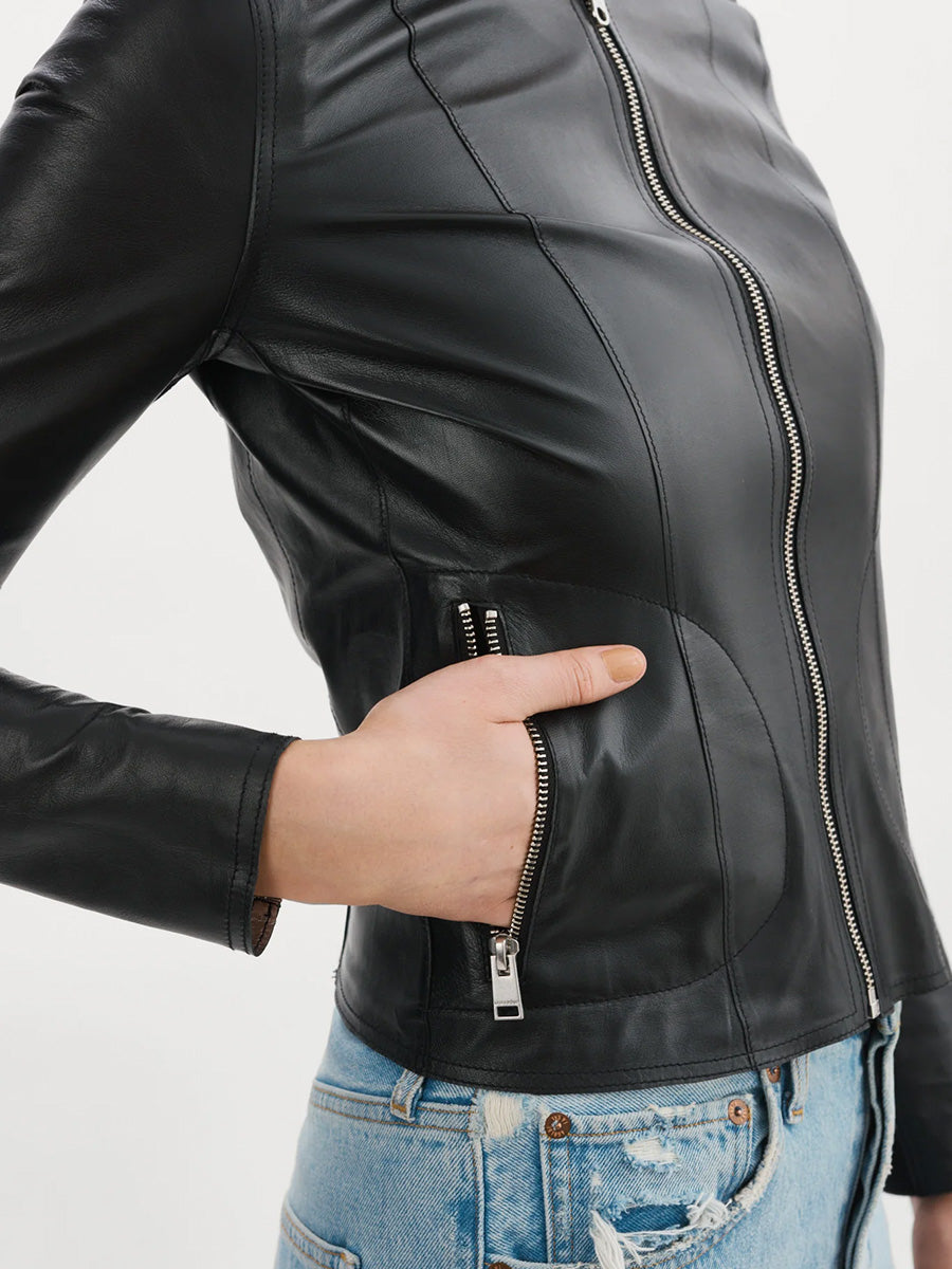 Chapin Reversible Leather Bomber Jacket in Black/Silver