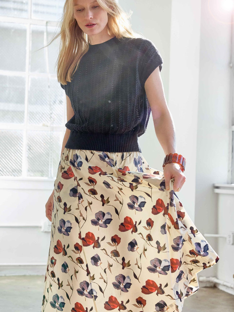 Elastic Waist Paneled Skirt