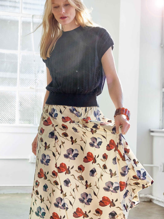Elastic Waist Paneled Skirt