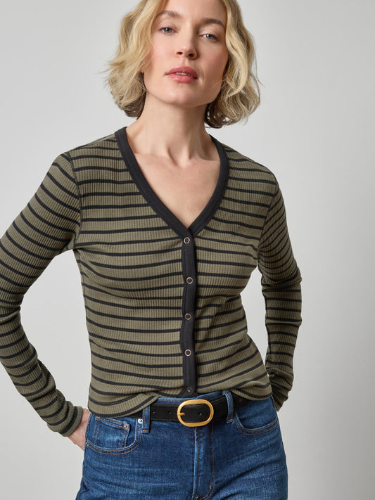 Button Front Ribbed Cardigan