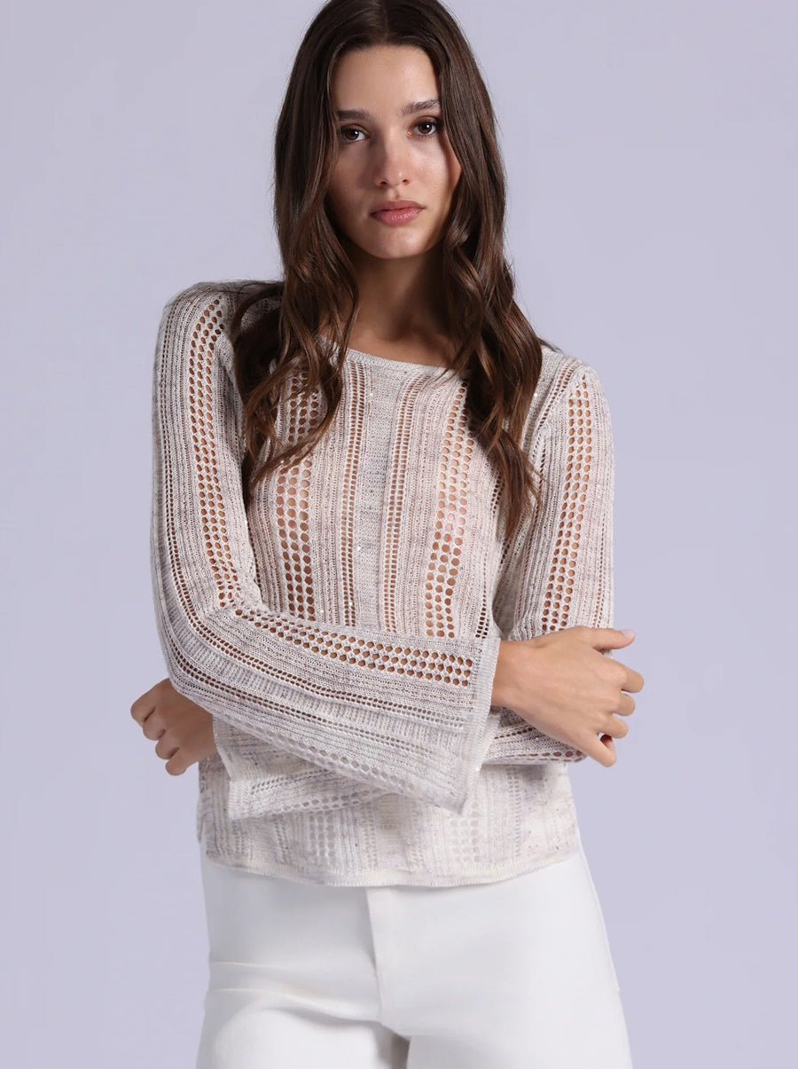 Sequin Pointelle Boat Neck