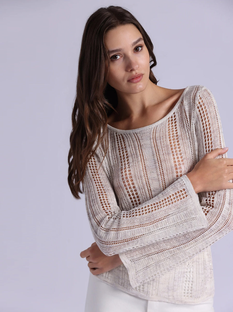 Sequin Pointelle Boat Neck