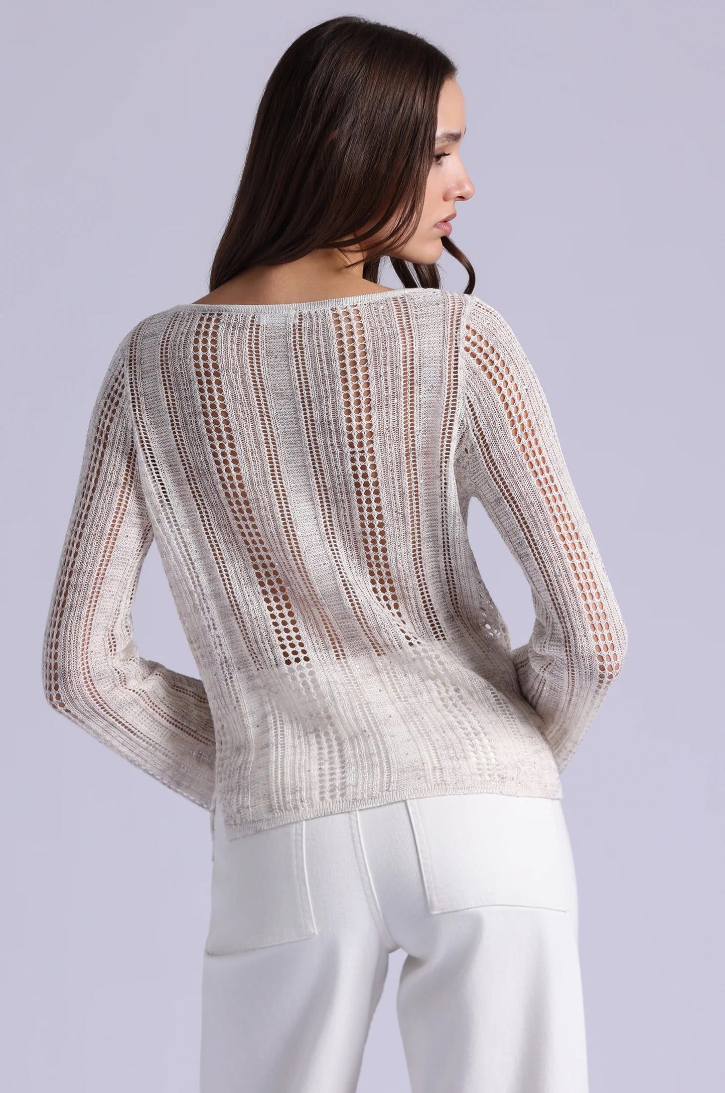 Sequin Pointelle Boat Neck