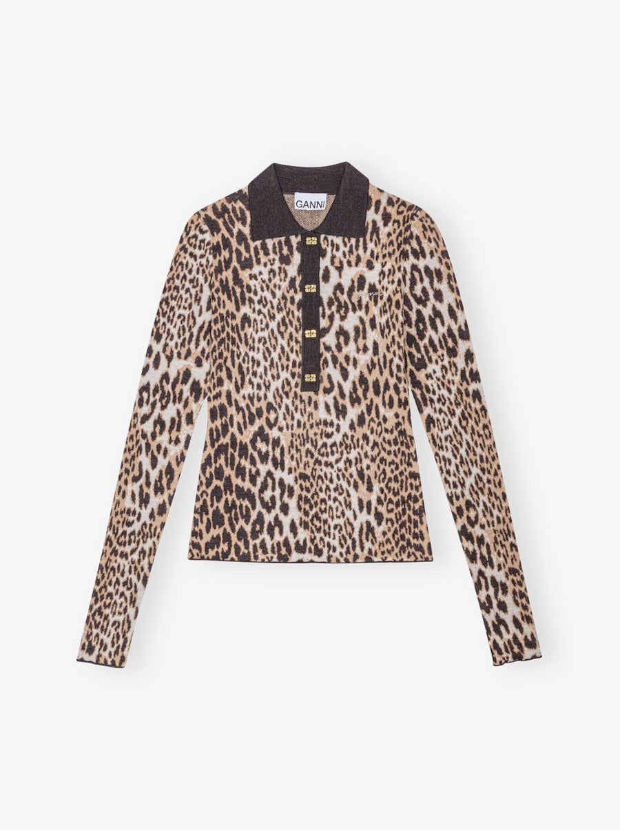 Leopard Knitted Polo Shirt