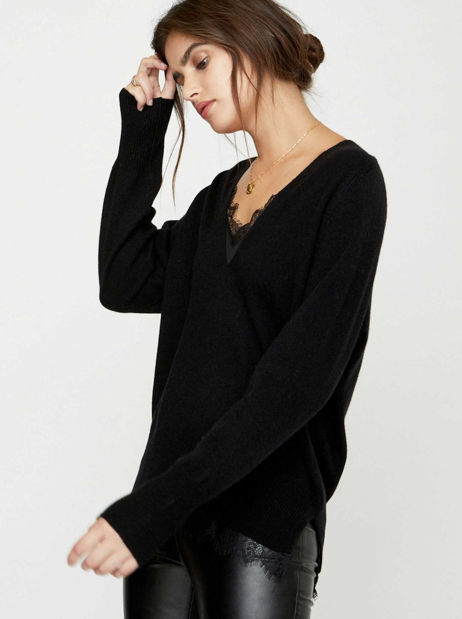 Lace Vee Layered Pullover