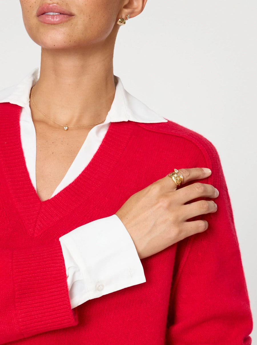 V-Neck Layered Pullover in Aura Red