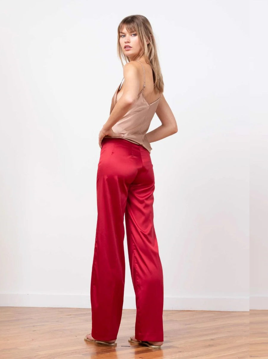 Flavia Satin Pant in Red