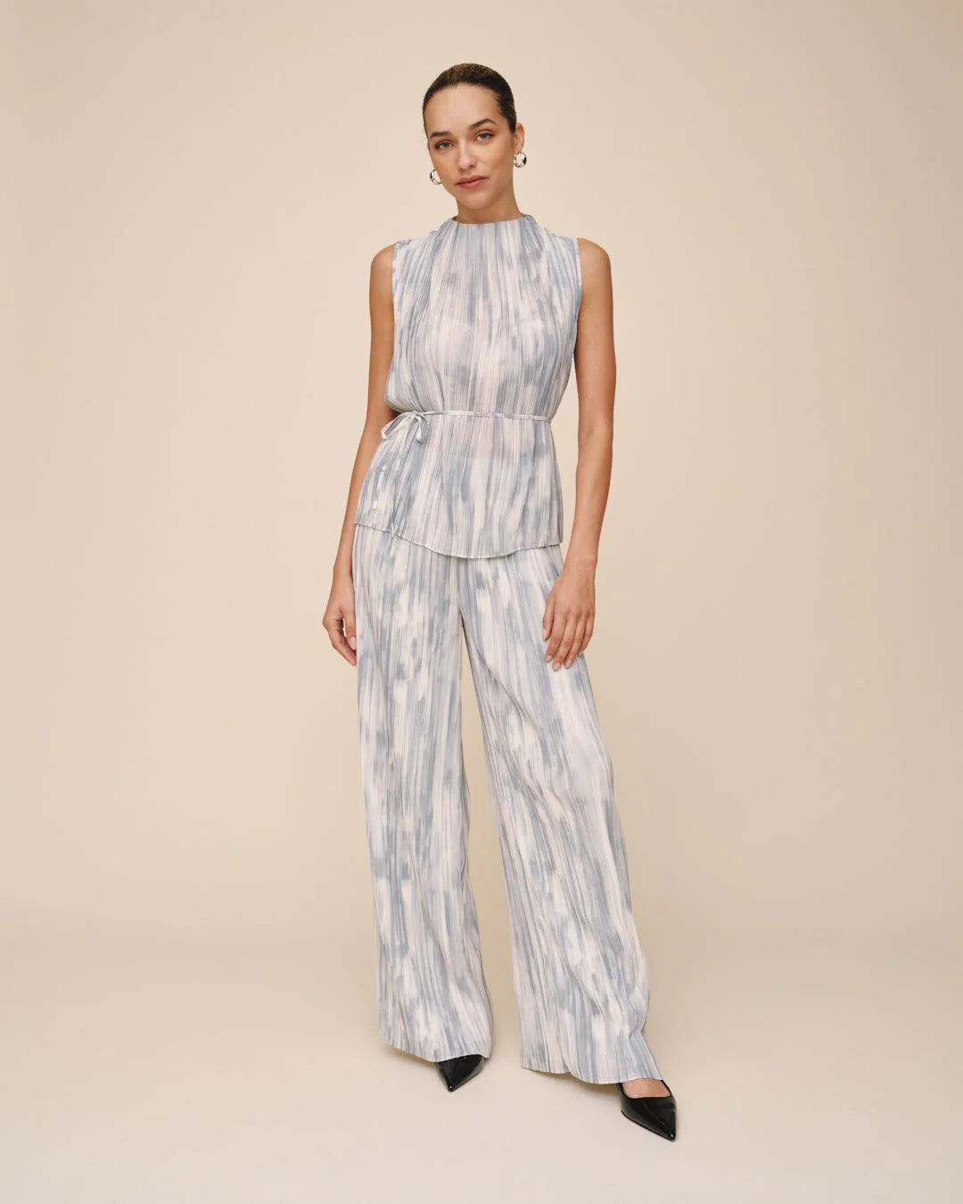 Mock Neck Top With Tie Belt