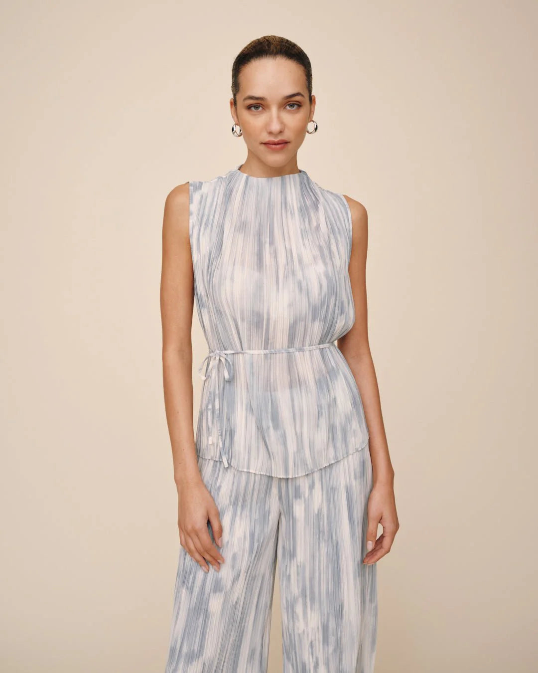Mock Neck Top With Tie Belt