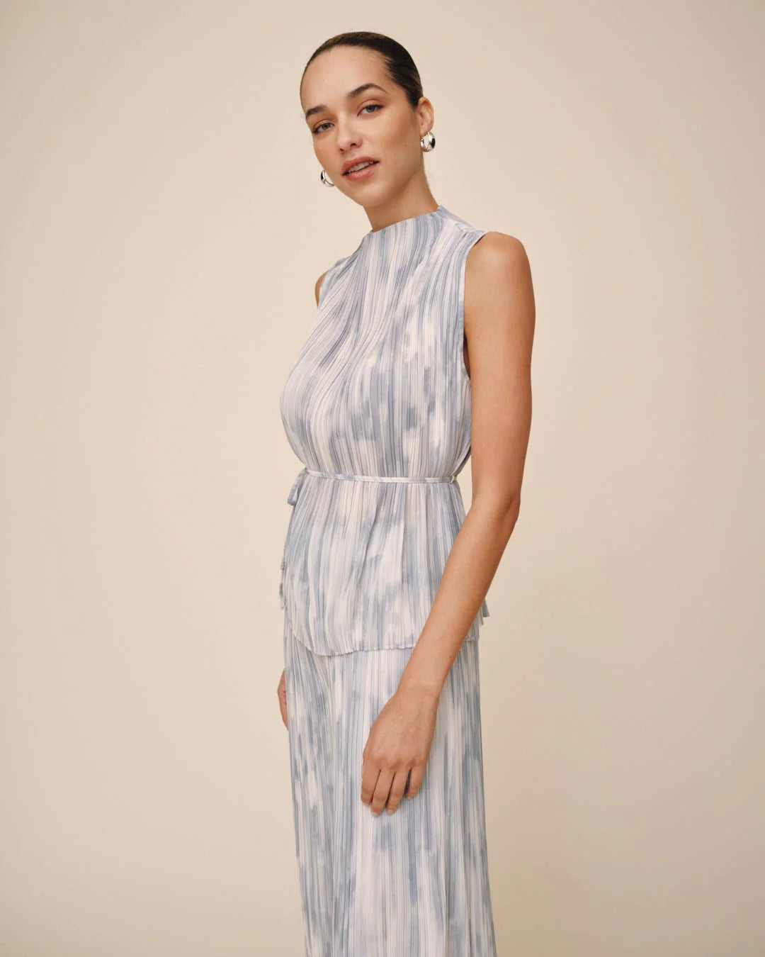 Mock Neck Top With Tie Belt
